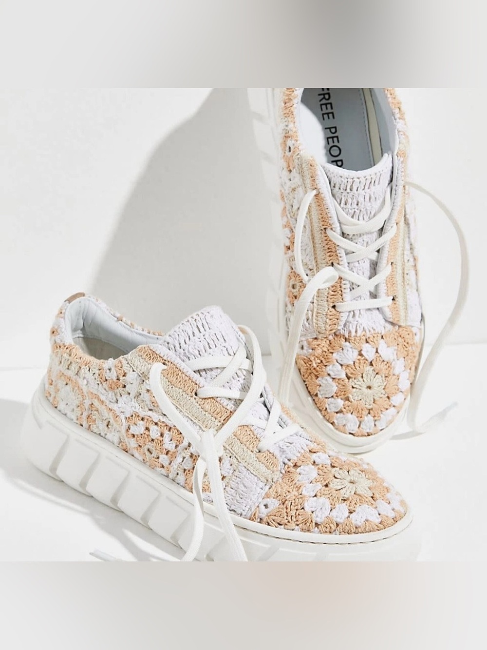 Free people catch me if you can Crochet Lace-Up Sneakers in Pink and Cream